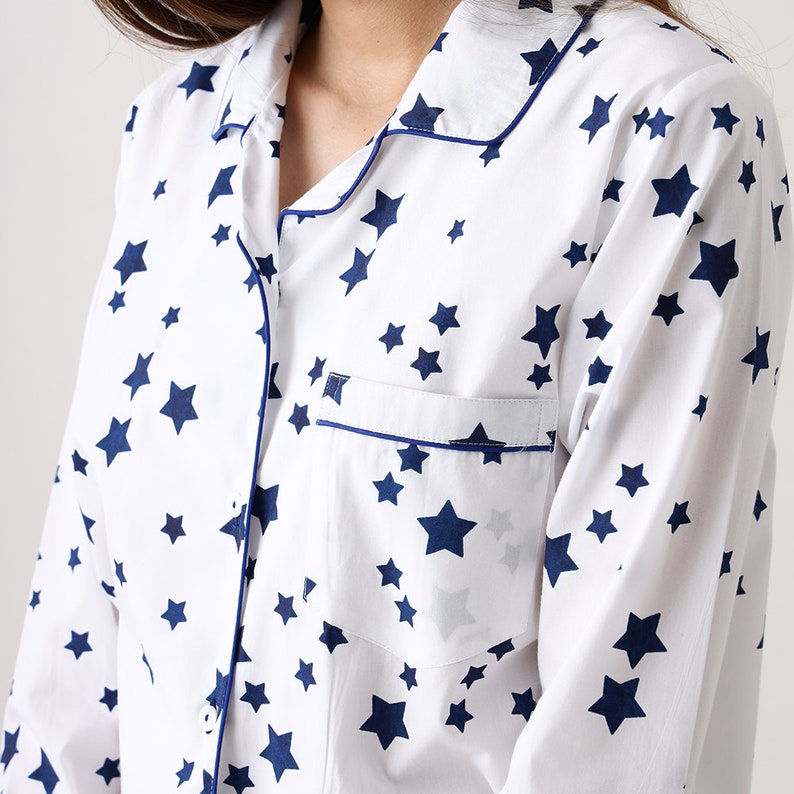 Women Pajama Set Navy Stars Luxury Nightwear Pjs Clothing Etsy