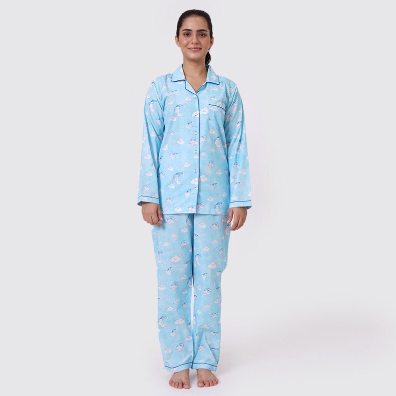 Women Pajama Set Organic Celestial Blue Travel Luxury Nightwear PJs Clothing Personalized Pyjamas Women Sleepwear image 2