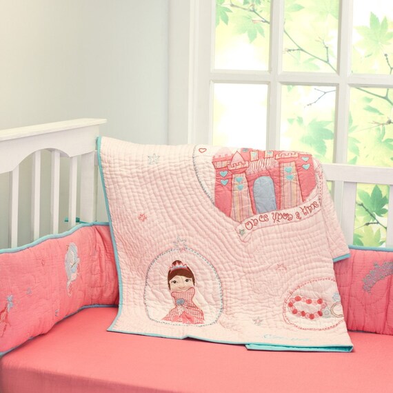 Once Upon A Time Little Princess Baby Quilt Girl Pink Turquoise Aqua Crib Bedding Free Personalization