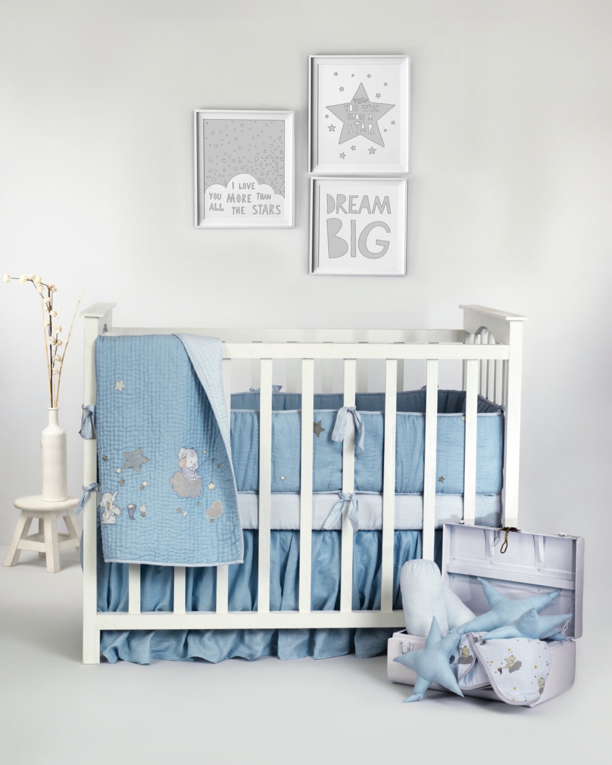 Starry Night Linen Luxury Collection Quilt Baby Boy Blue Elephant Stars