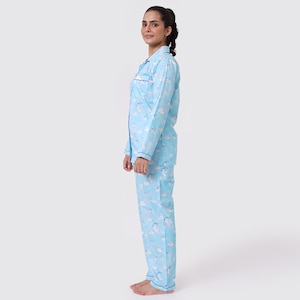 Women Pajama Set Organic Celestial Blue Travel Luxury Nightwear PJs Clothing Personalized Pyjamas Women Sleepwear image 7