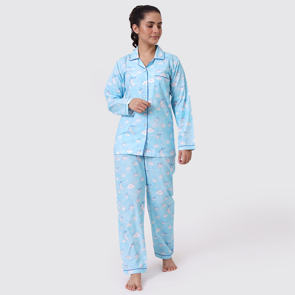 Women Pajama Set Organic Celestial Blue Travel Luxury Nightwear PJs Clothing Personalized Pyjamas Women Sleepwear image 6