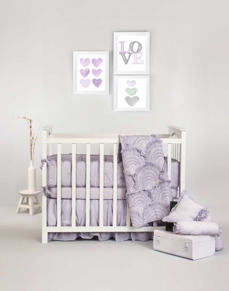 Baby Girl Ruffles Pinwheel Luxury Collection Full Crib Bumper Lavender Crib Bedding Free Personalization