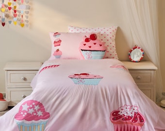 Juego de ropa de cama para niños Sweet Dreams Dessert Cupcake/Habitación para niñas y niños - Personalización gratuita