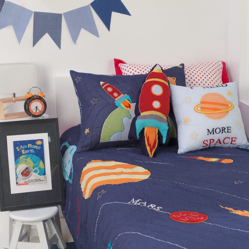 3..2..1..Blast Off Kids' Bedding Set Kid Room Decor Solar System Rocket Spaceship Kid Room Boy Bedding Free Personalization zdjęcie 3