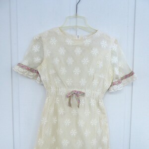 Charming Girls Ecru Lace with Dainty Floral Accents Gathered Waist Dress - Perfect for Birthdays, Easter, Weddings, Flower Girls, More!