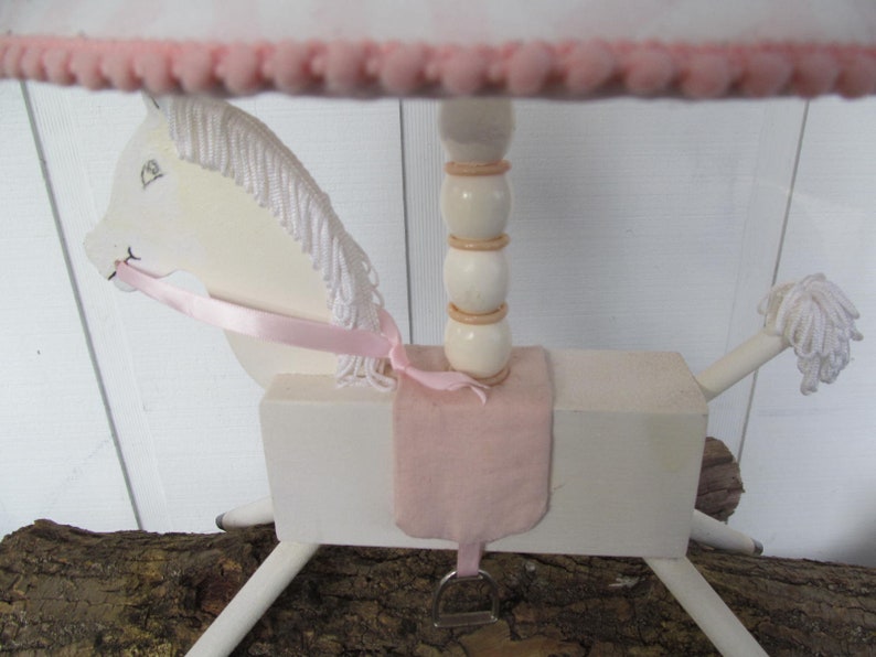 Incredibly Adorable Vintage Pink /& White Wooden Primitive Horse Nursery Lamp w Embellished Shade 17 Tall 1950s Perfect Nursery Decor!
