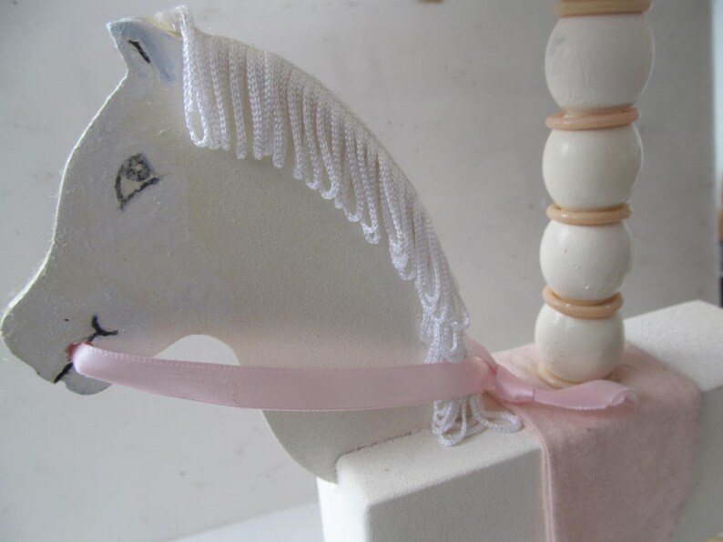 Incredibly Adorable Vintage Pink /& White Wooden Primitive Horse Nursery Lamp w Embellished Shade 17 Tall 1950s Perfect Nursery Decor!
