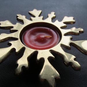Pair of Brass Snowflake Candleholders - Tea Light Candle Holders - Perfect for Christmas, Winter Tablescapes, Decor, Hostess Gift, More!