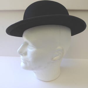 Vtg 1920s Black Bowler Derby Hat w/ Grosgrain Band - Men&#39;s Small or Youth Size 6-5/8 - John Hale Hat Co Kalamazoo - Excellent Condition!