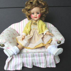 Adorable Upholstered Doll / Teddy Bear Sofa / Settee - Pink / Green Chintz & Stripes - Perfect Seating for Your Favorite Doll or Teddy Bear!