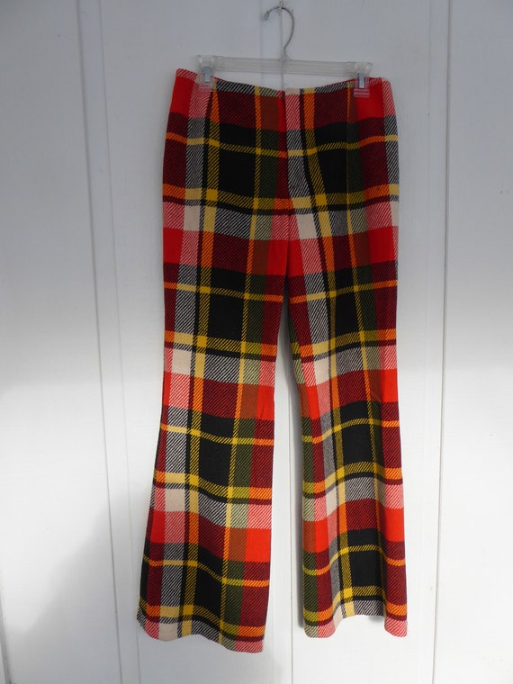 Trippy Orange Black, Yellow and Cream Plaid Wool L