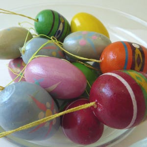 Miniature Easter Egg Ornaments - Hand-painted Wood - SET of 18  - Perfect Replacements / Enhancements for Your Vintage Easter Egg Tree!
