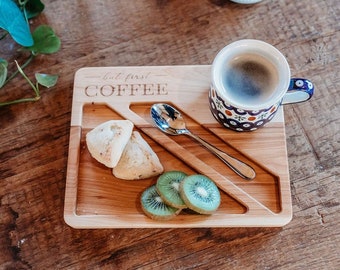 50% OFF HICKORY Coffee Break Tray/ Single Coffee Serving Tray/Breakfast Tray/Morning Tray/Coffee Lover/ Mother's Day