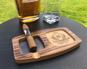 Toasted White Oak Whisky & Cigar Tray/ Whisky Glass Tray/ Whisky Glass and Cigar Ashtray/ Whisky Lover/ Personalized/Groomsmen Gift