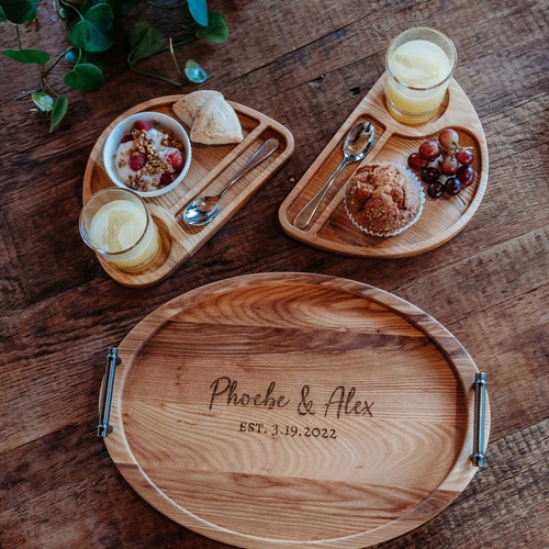 Breakfast For Two Serving Tray - American Hickory/ Couples Breakfast Tray/Breakfast Serving Board/Personalized/Wedding Gift/Anniversary
