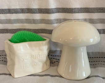 Ceramic Scrubby Holder/Cleanser Shaker-White Collection