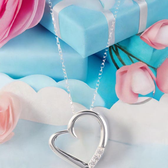 Collar bañado en plata de 14 quilates, colgante de corazón de amor