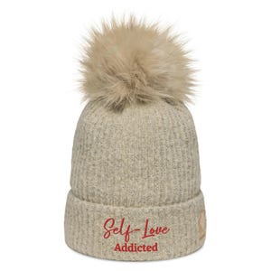 Winter Hats Self Love Addicted Columbia Pom Pom Beanie | Cozy Knit Cap for Winter | Gift for Her | Sustainable Fashion
