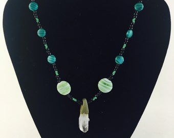 Clear quartz and malachite necklace