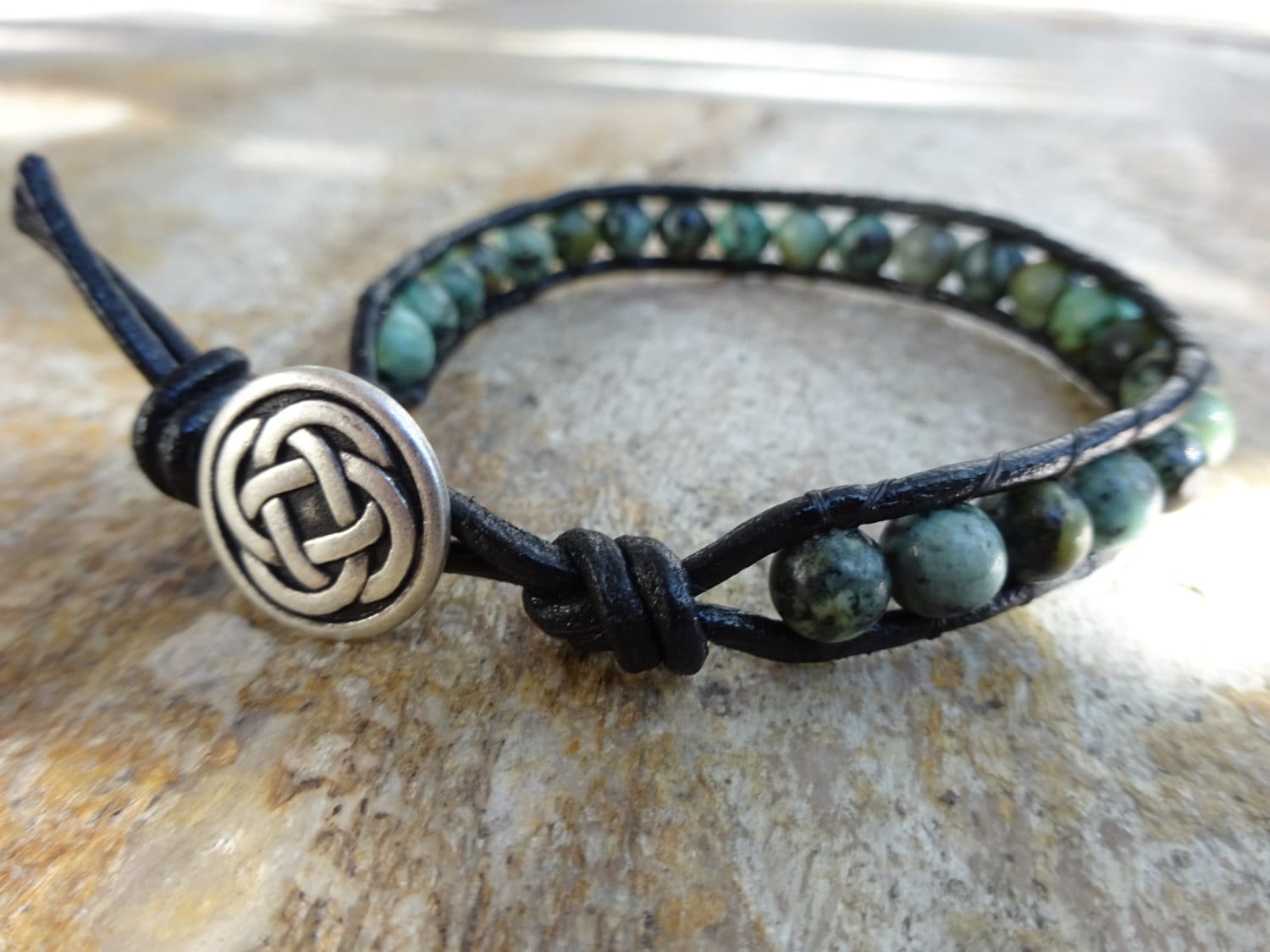 Mens 6mm Gemstone African Turquoise Bead Single Wrap Beaded Bracelet