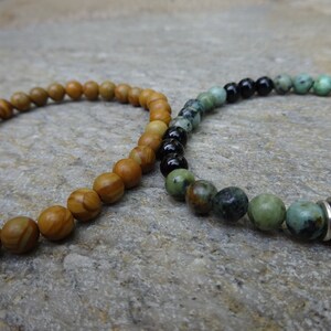 Set of 2 6mm African Turquoise & Wood Jasper Gemstone Stretch beaded Stacking Bracelet With a Silver Bead image 3