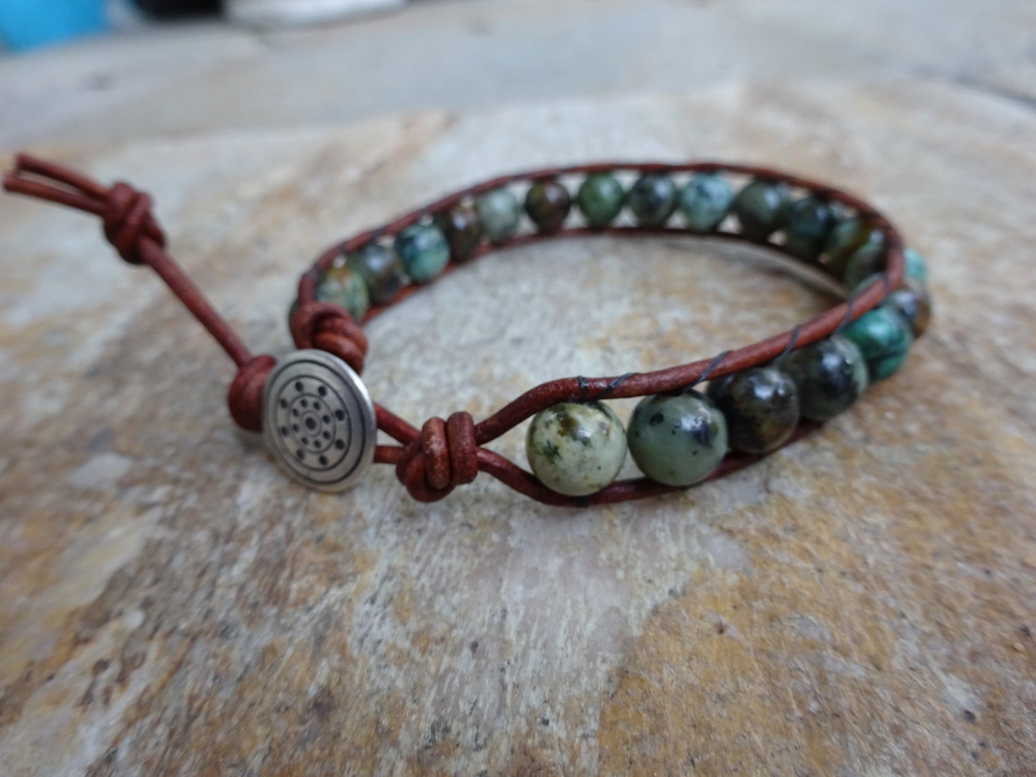 thumbnail image 2 of Men's Handmade Turquoise & Matte Black Agate 6mm Bead Wrap Bracelet – Leather, USA Made 2 of 5