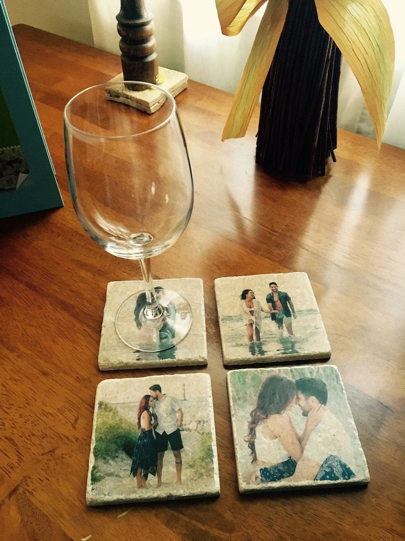 Custom Coaster Set  Natural Stone Personalized Photo Coasters gift for seniors