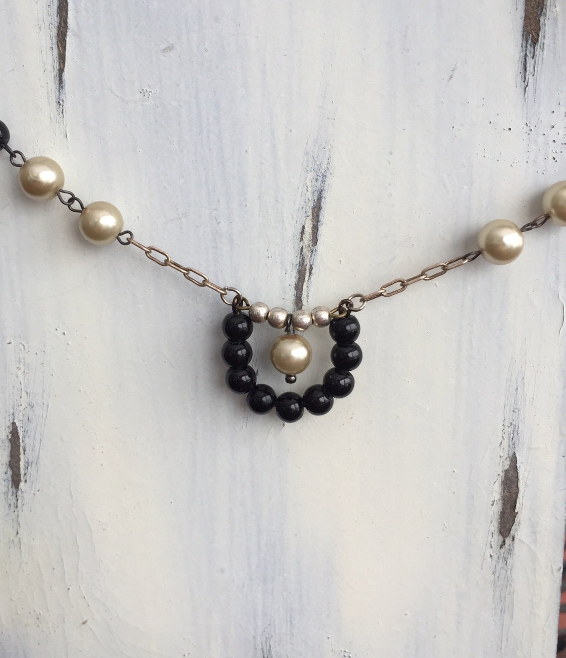 Art Deco Black White Necklace Chic Jewelry Statement Etsy