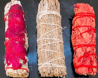 Sage Bundles for Cleansing & Purification | Blue Sage, Dragon’s Blood Sage, White Sage with Rose Petals