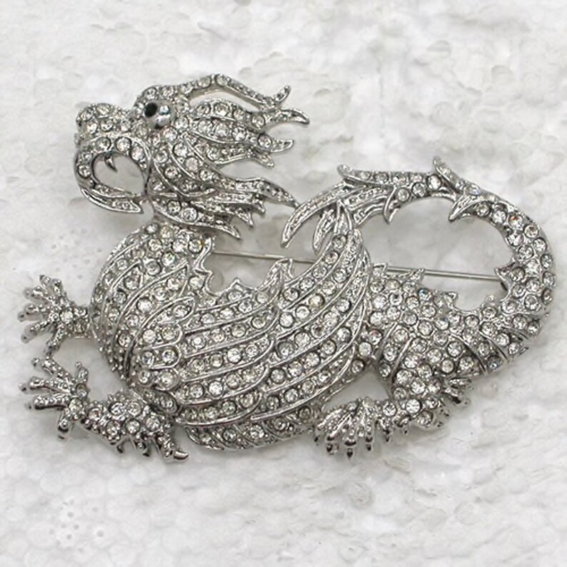 Dragon Brooch Pin Crystal Unsigned Famous Designer NWOT Statement Piece