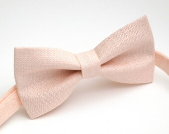 linen necktie neckt bow tie for men wedding necktie groomsmen necktie Salmon color linen bow tie