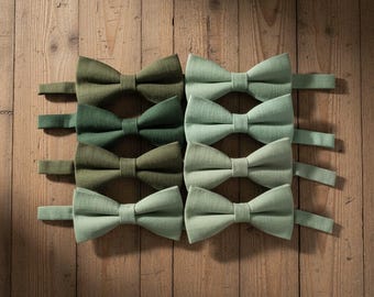 Set 8 kleuren salie en donkergroen linnen vlinderstrik en bretels – Bruidsjonkers bruiloftaccessoires