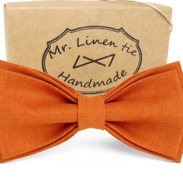 Burnt orange bow tie,burnt orange color  linen bow tie, wedding necktie, linen necktie,  groomsmen necktie,necktie, bow tie for men