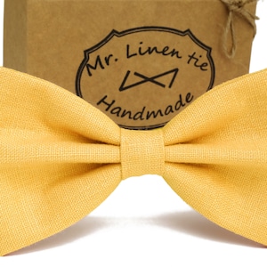 Yellow bow tie, linen bow tie, wedding necktie, linen necktie, groomsmen necktie,yellow necktie, bow tie for men,yellow tie,yellow color tie