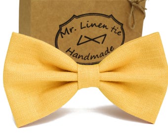 Yellow bow tie, linen bow tie, wedding necktie, linen necktie, groomsmen necktie,yellow necktie, bow tie for men,yellow tie,yellow color tie