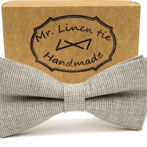 Gray color linen fabric with glowing silver lurex, noeuds papillone, groomsmen necktie, vlinderdas , fliege,nœud papillon,tversoversløyfe