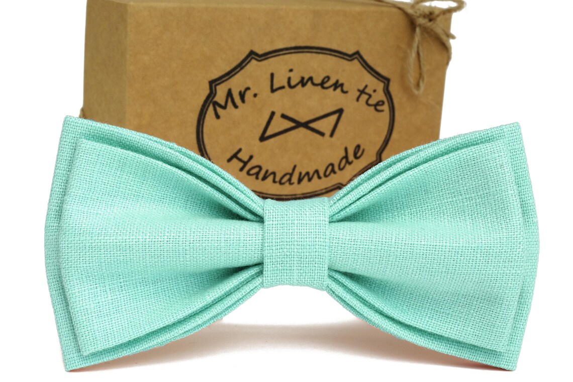 Mint Color Bow Tie Linen Bow Tie Wedding Necktie Linen Etsy
