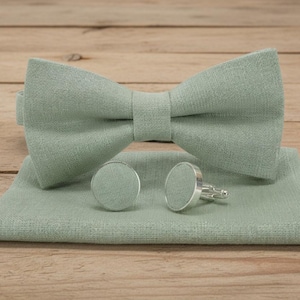 Handmade Linen Bow Tie: Sage Green Wedding Style