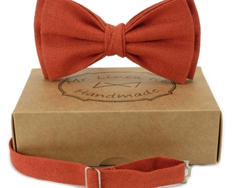 Handmade Linen Bow Tie: Burnt Orange, Rust Orange, Brick Color