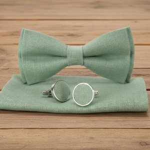 Handgemachte Leinenfliege in einem leuchtenden salbeigrünen Hochzeitsstil