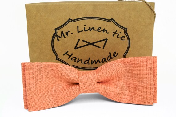 Light salmon color bow tie linen bow tie wedding necktie Etsy.