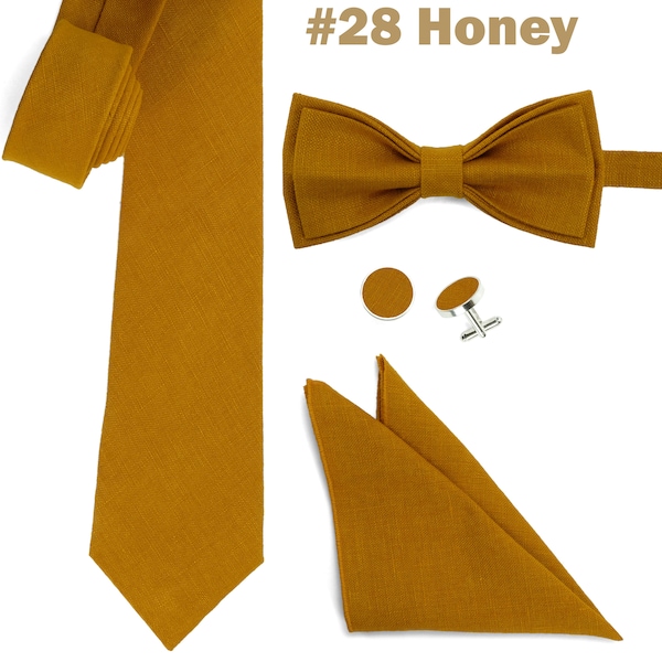 Honey Necktie .Wedding necktie, linen necktie, groomsmen necktie,necktie, cuff links, handkerchief