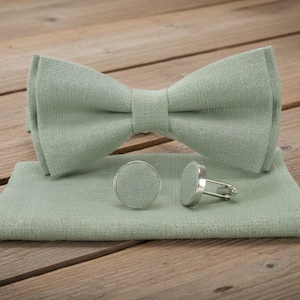 Handmade Linen Bow Tie: Sage Green Wedding Style