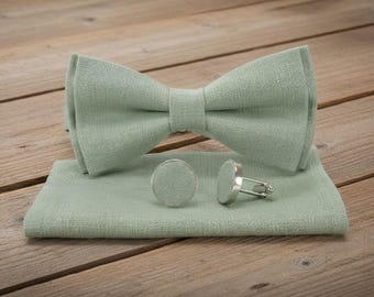 Handmade Linen Bow Tie: Sage Green Wedding Style