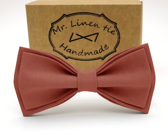 Rusty rose bow tie,  linen bow tie, wedding necktie, linen necktie, groomsmen necktie,  necktie, bow tie for men, tie