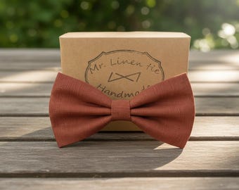 Ensemble bretelles et noeud papillon en lin terracotta foncé
