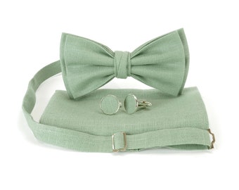 Bright sage green bow tie.linen bow tie.wedding necktie.sage green necktie.groomsmen necktie.green necktie.bow tie.light green bow tie