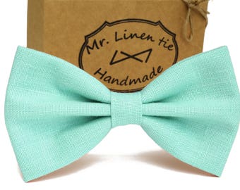 Mint color bow tie, linen bow tie, wedding necktie, linen necktie,  groomsmen necktie,mint necktie necktie, bow tie for men,mint color ties.