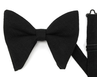 Oversize Black Bow Tie.Black color tie.Black necktie.Noeud papillon noir. Schwarze Fliege. Schwarze Krawatte. Cravate noire.